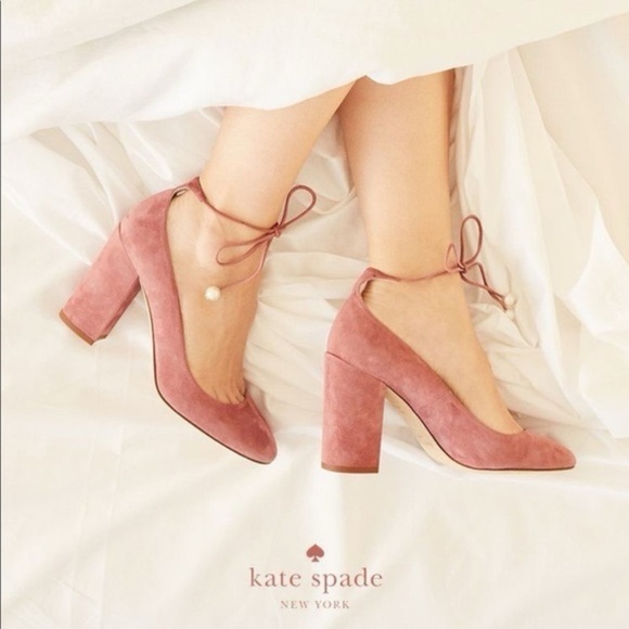 kate spade Shoes - KATE SPADE | Gena Heel Vintage Rose Suede Ankle Ties With Faux Pearls